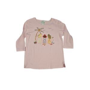 Quacker Factory pink cotton shirt womens small beaded beach ladies embellished